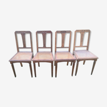 Suite de 4 chaises art déco cannées