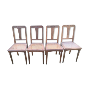 Suite de 4 chaises art déco cannées