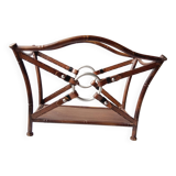 1950s metal magazine rack with imitation leather and bamboo