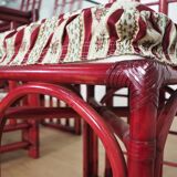 Red bamboo table by Arturo Pozzoli, 1980s, set of 7