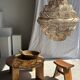 Suspension or rattan lampshade in an elongated spherical shape, layered H80 D