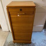 50s/60s light oak curtain filing cabinet low model with removable shelves