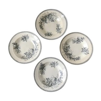 4 hollow plates Terre de Fer Company Ceramics model Thistle made in Holland late nineteenth