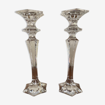 Pair of glass candle holders