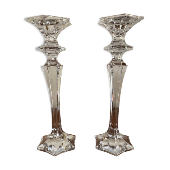 Pair of glass candle holders