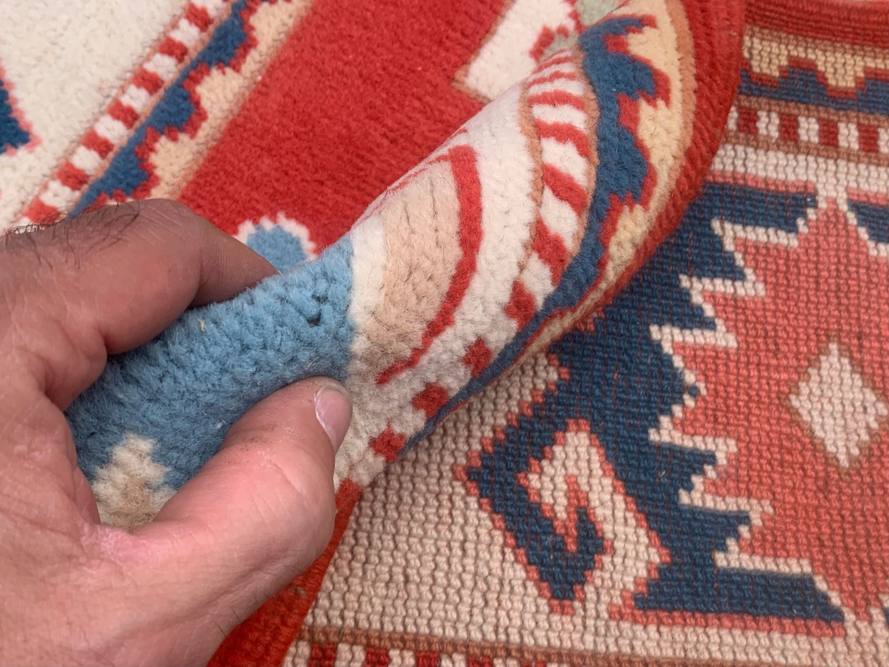 Old turkish kazak rug 140x83 cm vintage, red and blue