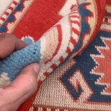 Old turkish kazak rug 140x83 cm vintage, red and blue