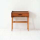 Scandinavian bedside table in teak and rattan