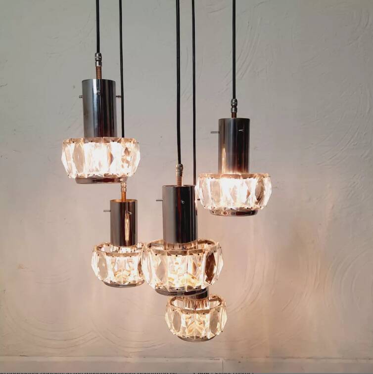 Cascade chandelier - vintage - steel and glass