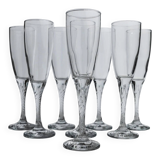 Clear Glass Champagne Flutes, Vintage 1980s, Set of 8 with Swirled Stems