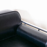 Black leather sofa made in 1930s Czechia by Vichr & Co. - Fully restored