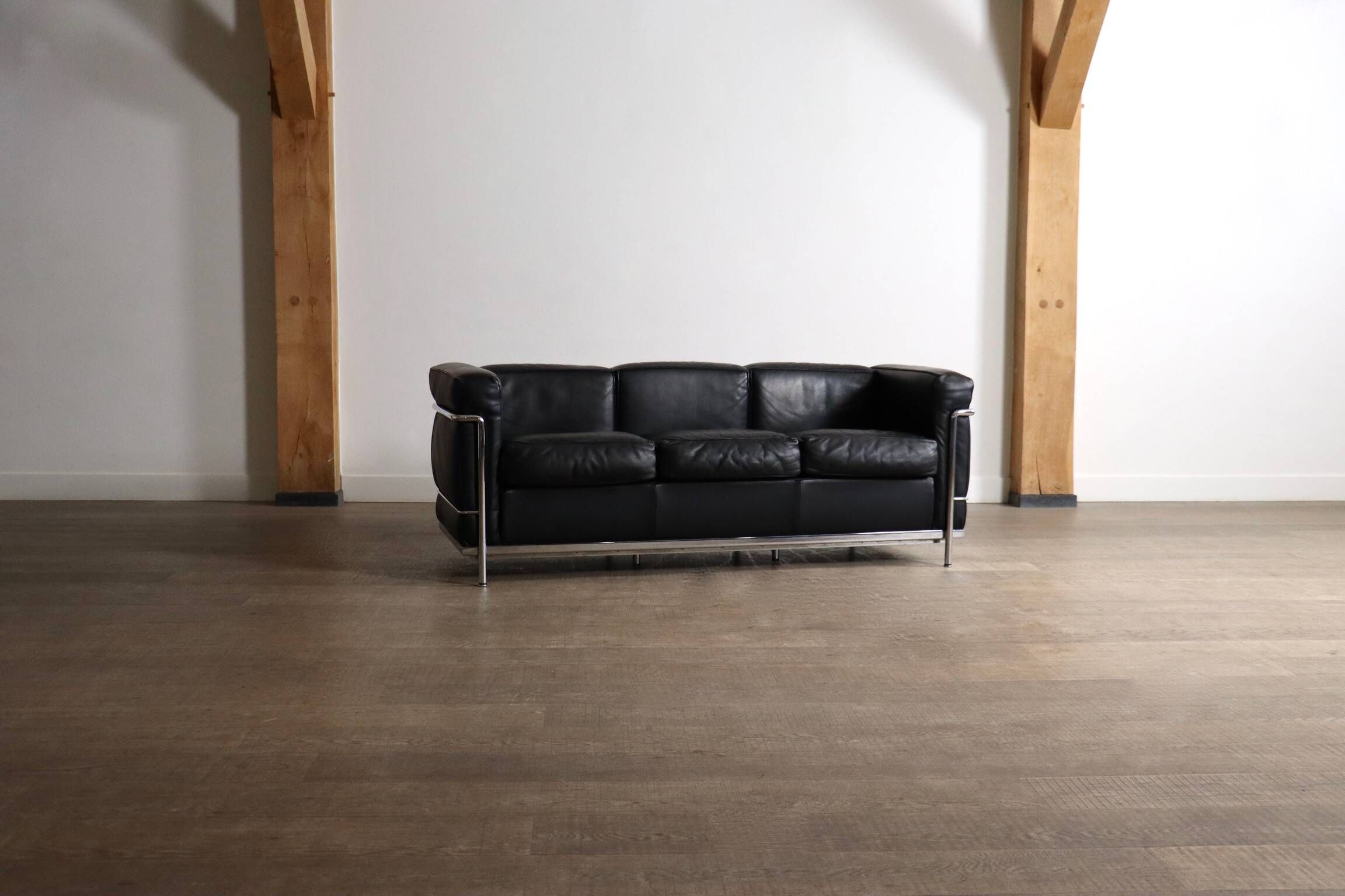 Cassina LC2 three seater sofa by Charlotte Perriand and Le Corbusier, 1980s