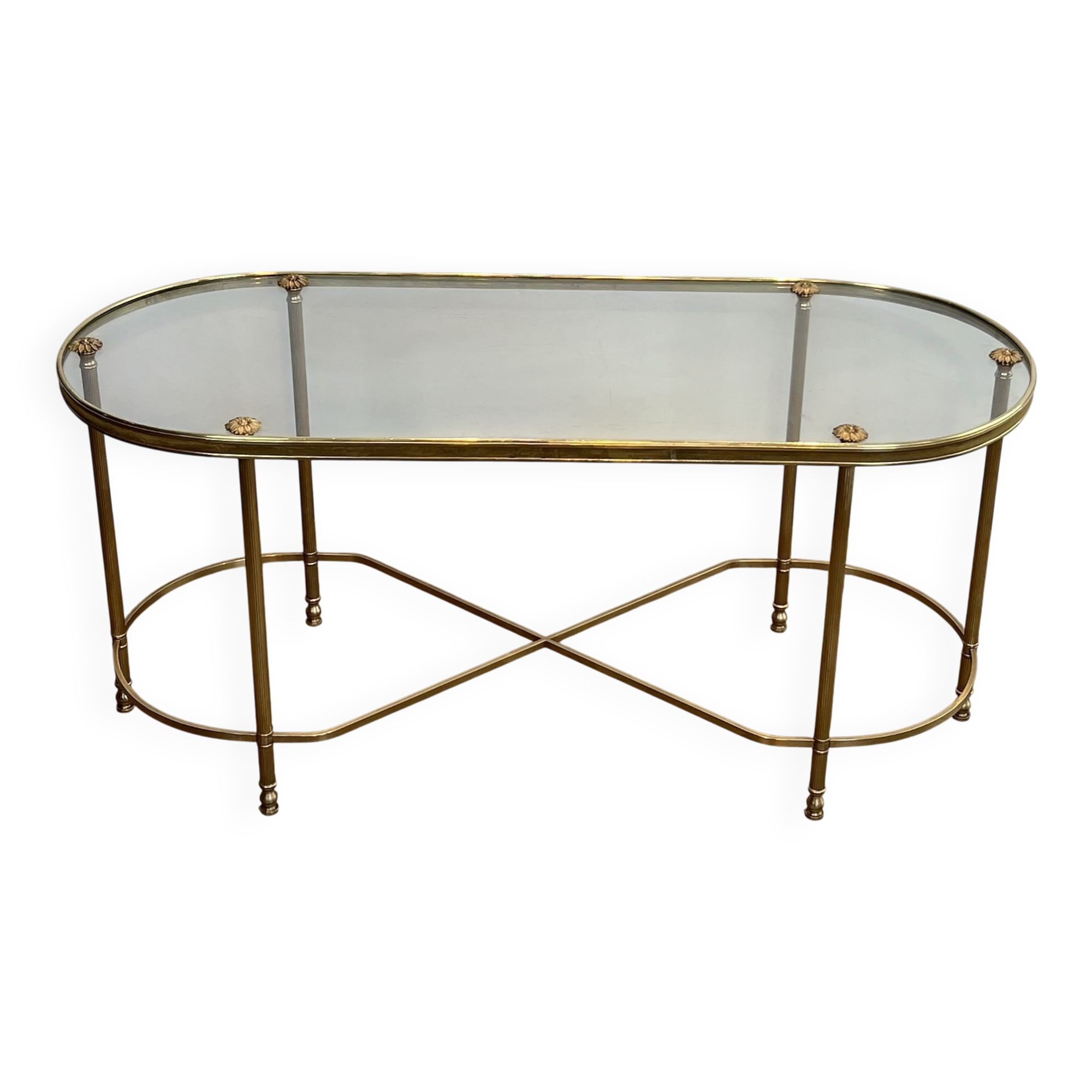 Oblong Coffee Table in Brass and Glass, by Maison Baguès, 1960s.