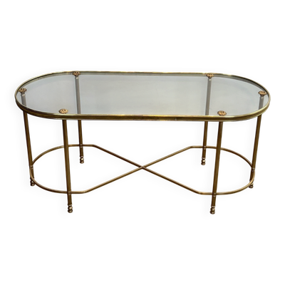 Table Basse Oblongue en Laiton et Verre, de  Maison Baguès, Années 1960.