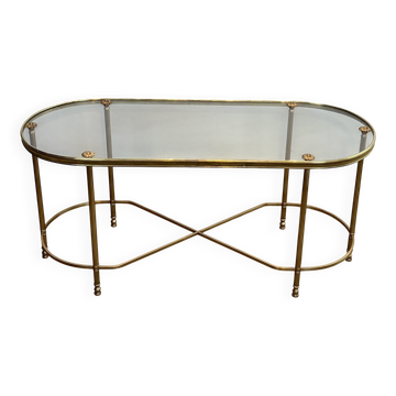 Oblong Coffee Table in Brass and Glass, by Maison Baguès, 1960s.