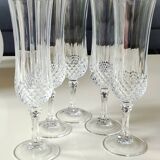 Set of 5 Champagne Flutes/Arques Crystal/Longchamp Model. Diamond tips