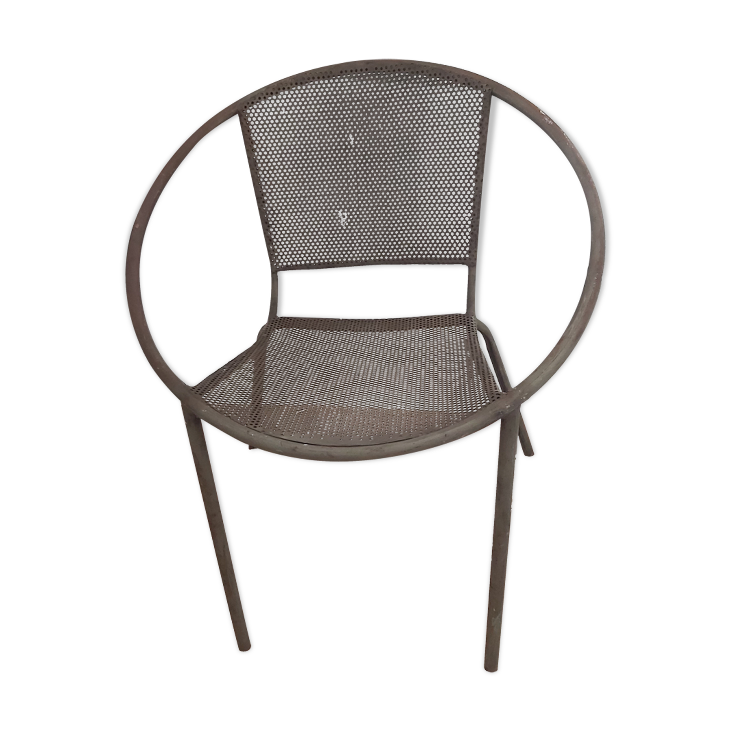 Vintage perforated metal basket armchair