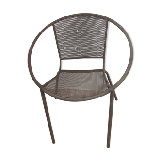 Vintage perforated metal basket armchair