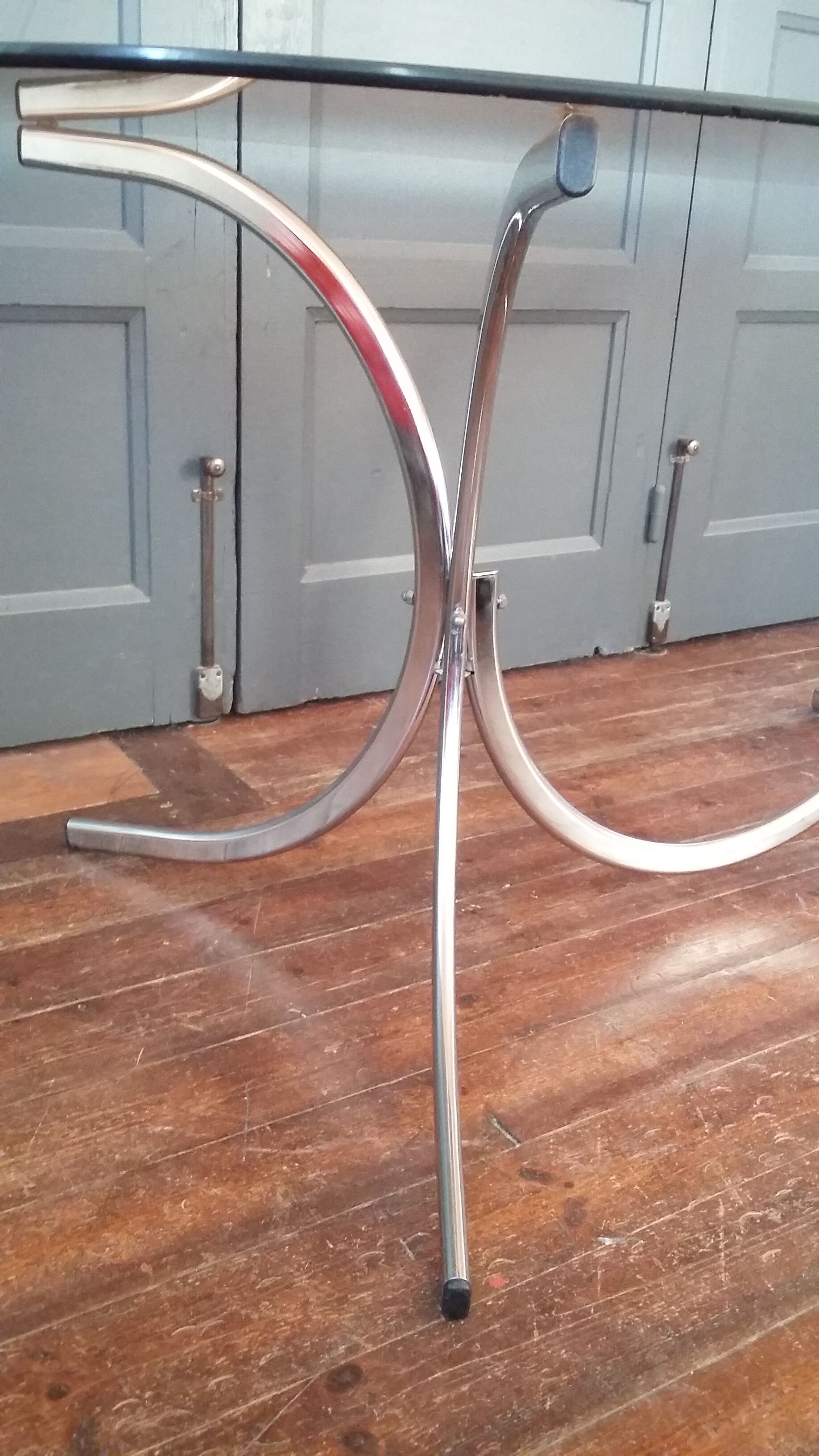 Vintage dining table glass and chrome 1970