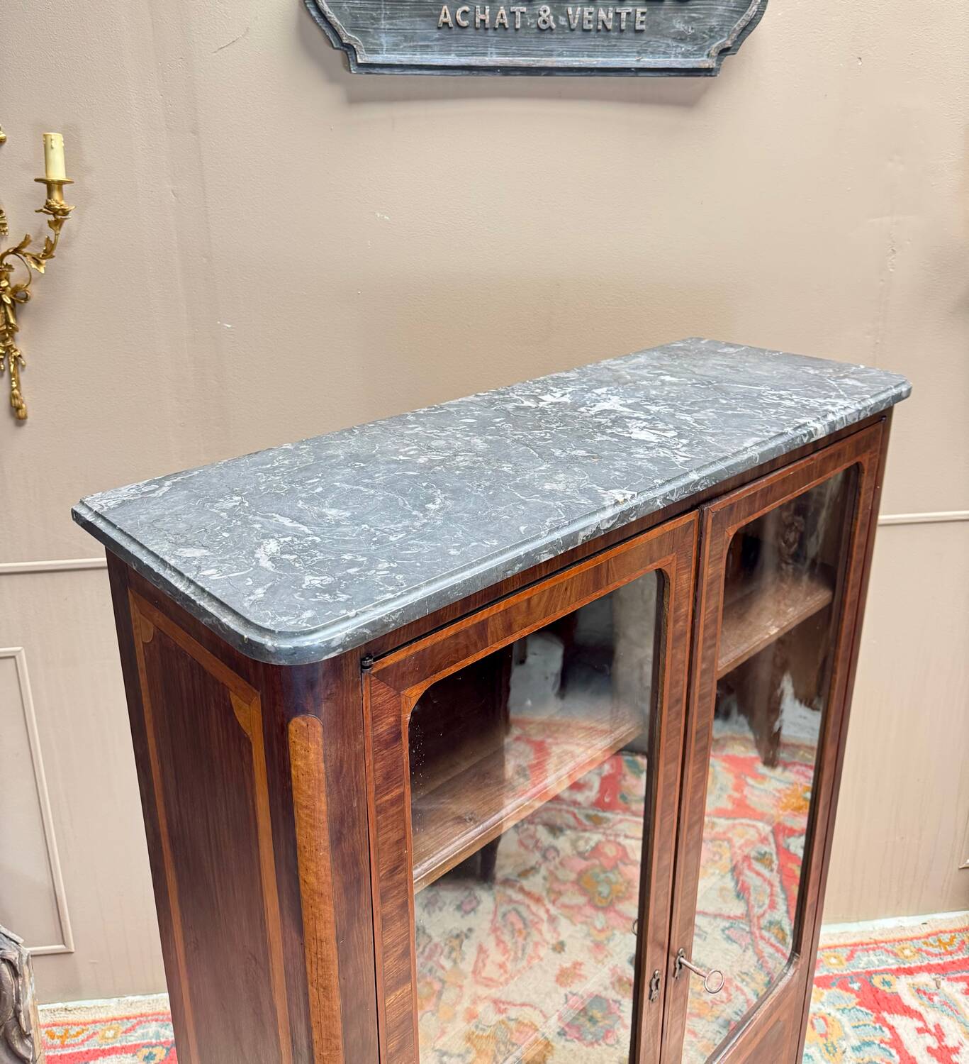 E. Bourdot Showcase In Louis XVI Marquetry Stamped XVIII Eme