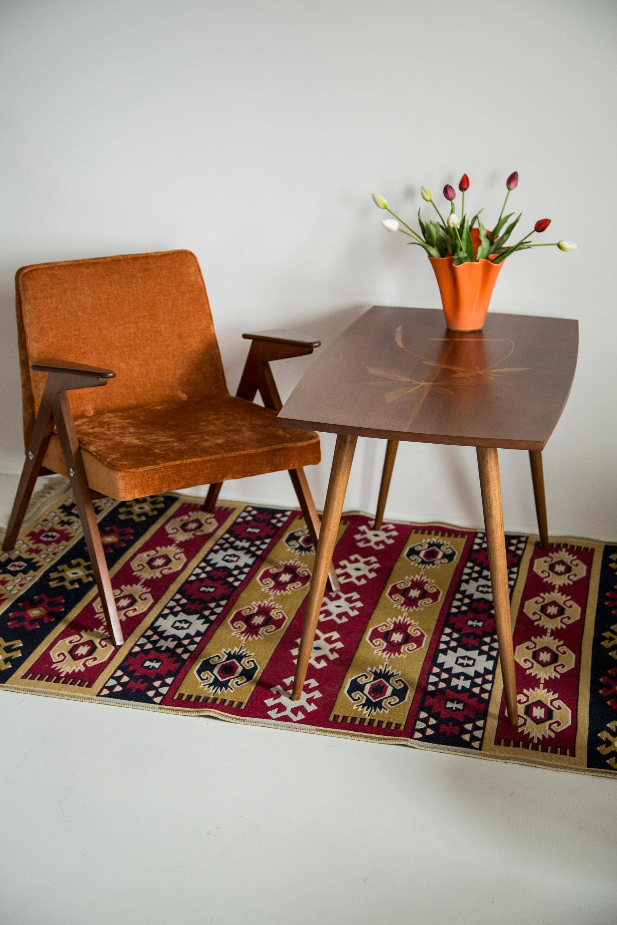 Antique mid-century coffee table, vintage, hand-painted beech wood, Germany, 1960s.