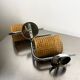 Pair of vintage rattan & chrome wall lights, Italy, 1970s