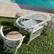 Vintage White Rattan/Bamboo Garden Furniture Set with 2 Chairs and a Stool