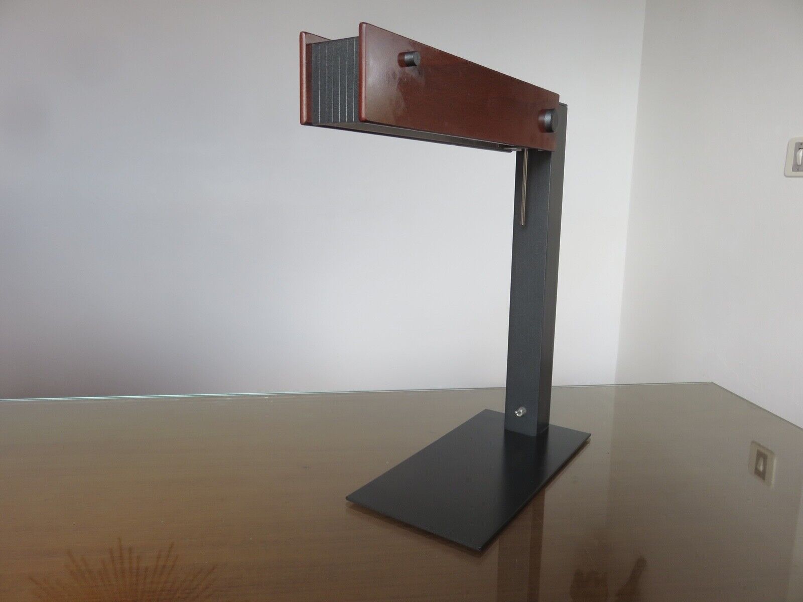 Minimalist teak and metal desk lamp, germany 2000s