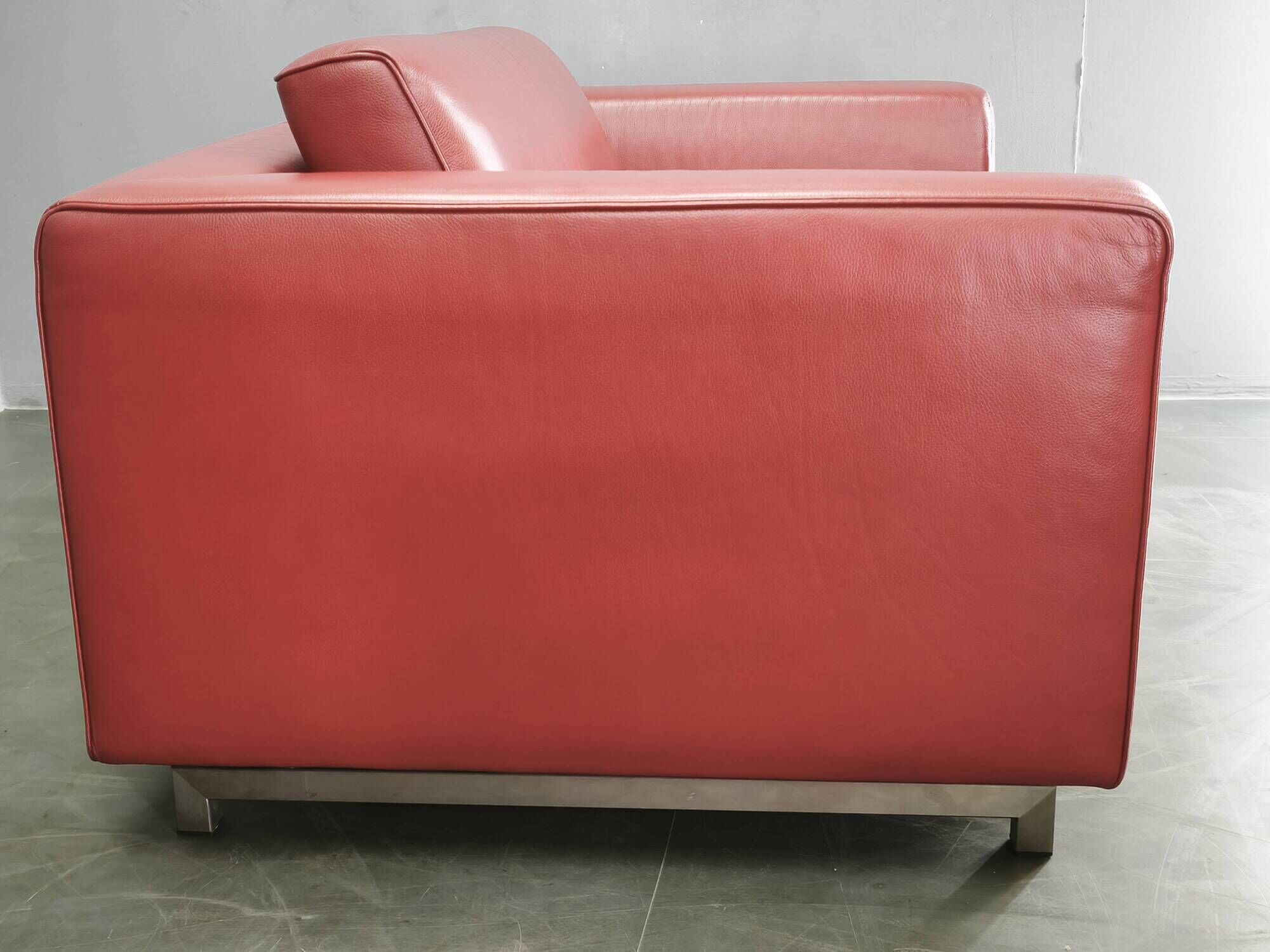 Wittmann Oversized Red Leather Lounge Armchairs and Ottoman, Austria