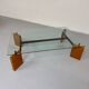 Old coffee table in glass and magnifying glass, French design Paul Michel, year 70