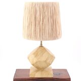 Lampe beige en marbre, abat jour en raphia, années 70