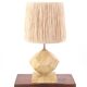 Beige marble lamp, raffia lampshade, 1970s