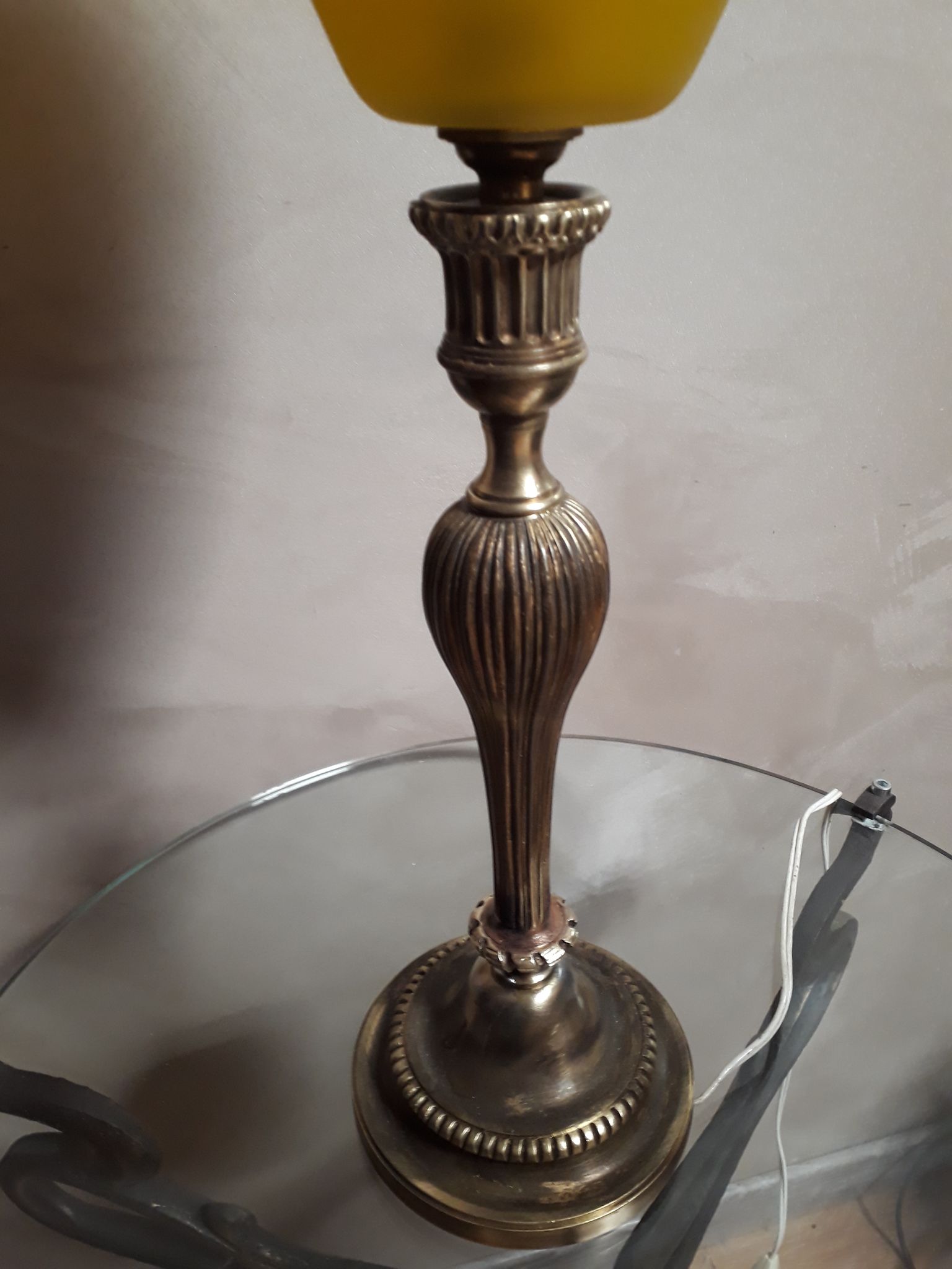 very large lamp bronze lampshade day opaque yellow glass 1940 about ,,57x15