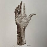 Painting signed watercolor monochrome sepia study statue “the hand reveals the man”