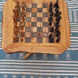 Xlarge Olive Wood Chess Table Rustic chess game 18 "with 32 chess pieces
