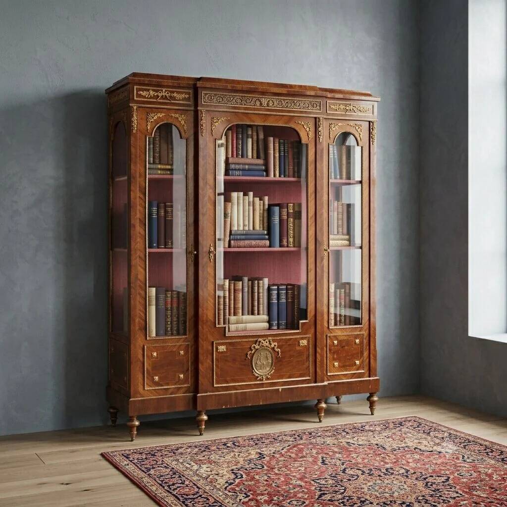 Bibliothèque ancienne en bois de violette et bronze, XIXe siècle