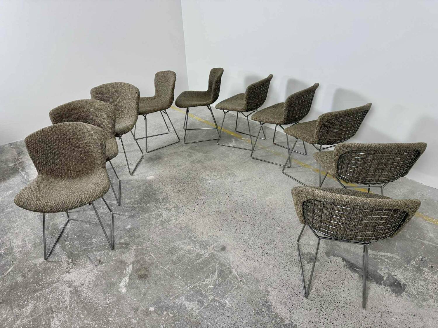 Set of 10 Wire chairs by Harry Bertoia for Knoll