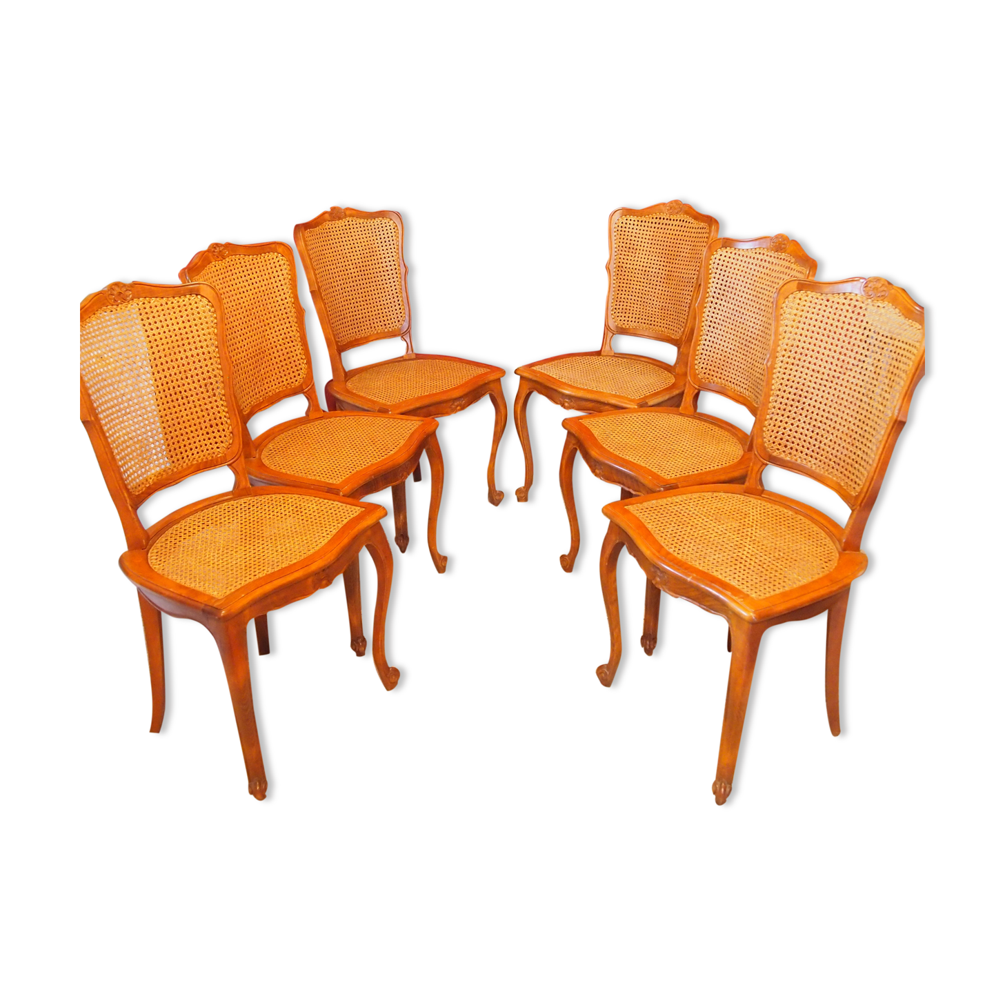 6 old wooden and canning chairs