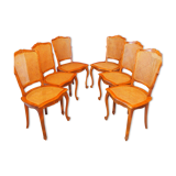 6 old wooden and canning chairs