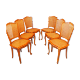6 old wooden and canning chairs