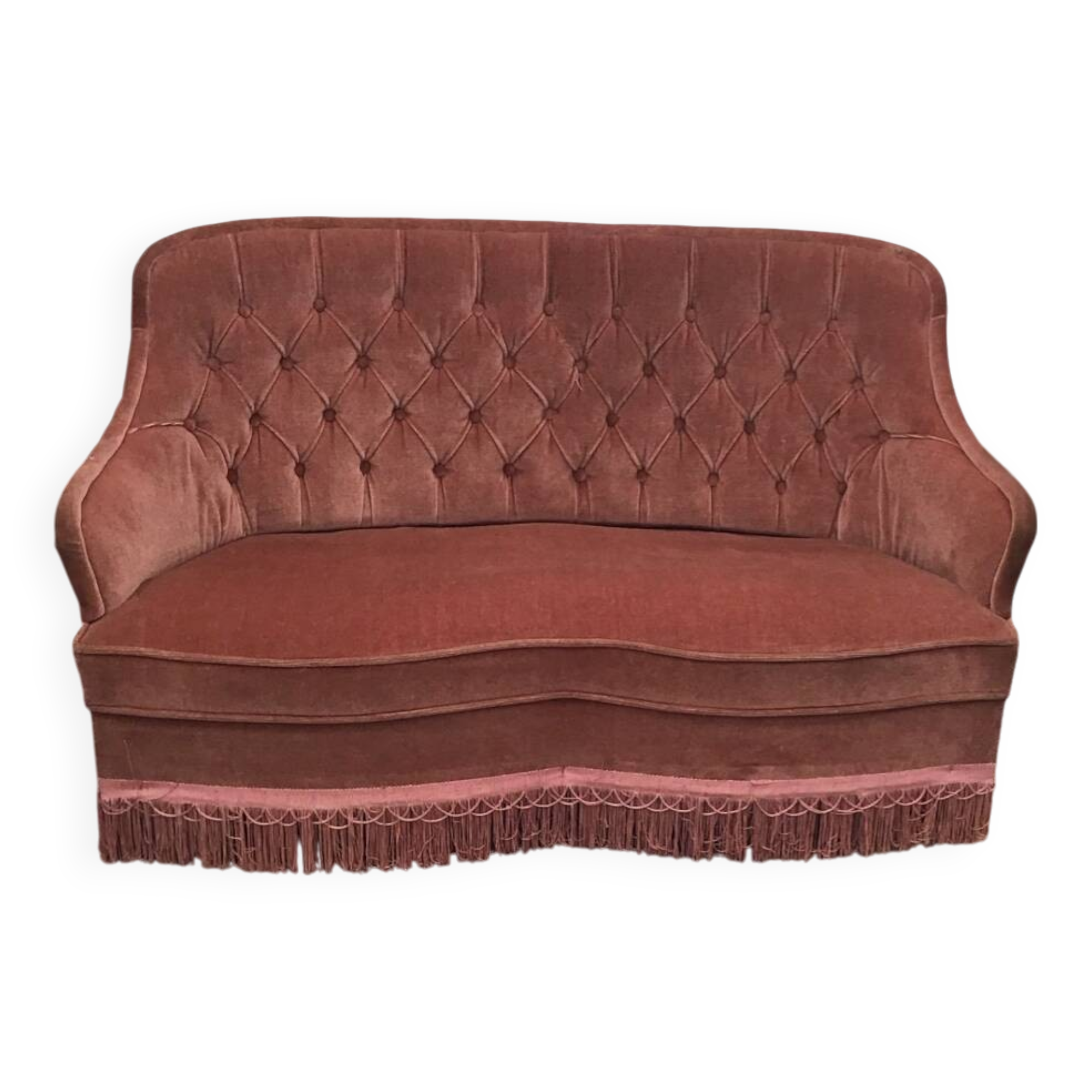 Pale pink tufted back toad sofa
