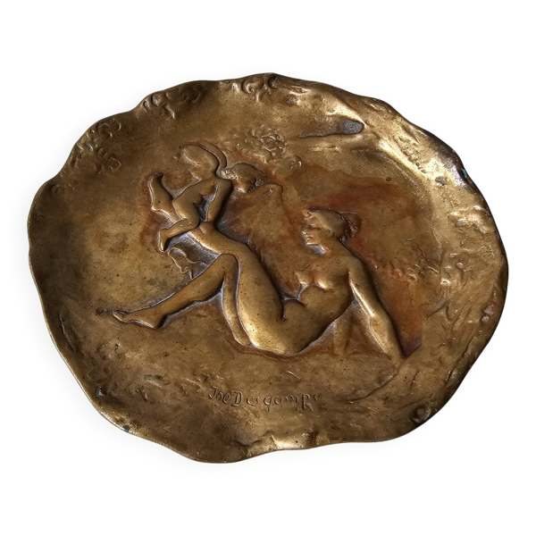 Vide poche, coupelle en bronze nu figuratif - Art Nouveau signé Joe Desco