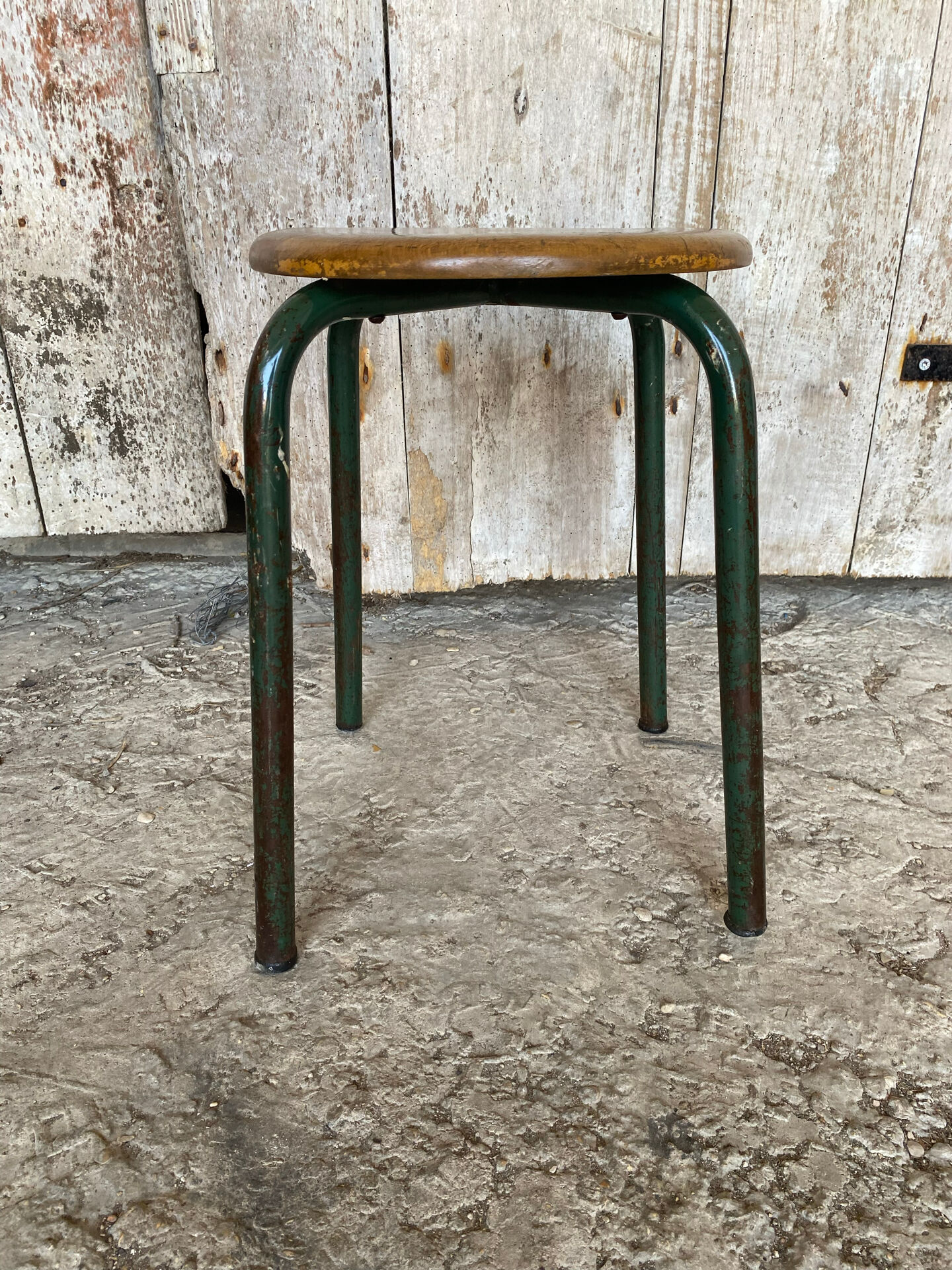 Vintage Industrial Stool MULLCA Style Jean PROUVE Metal + Wood