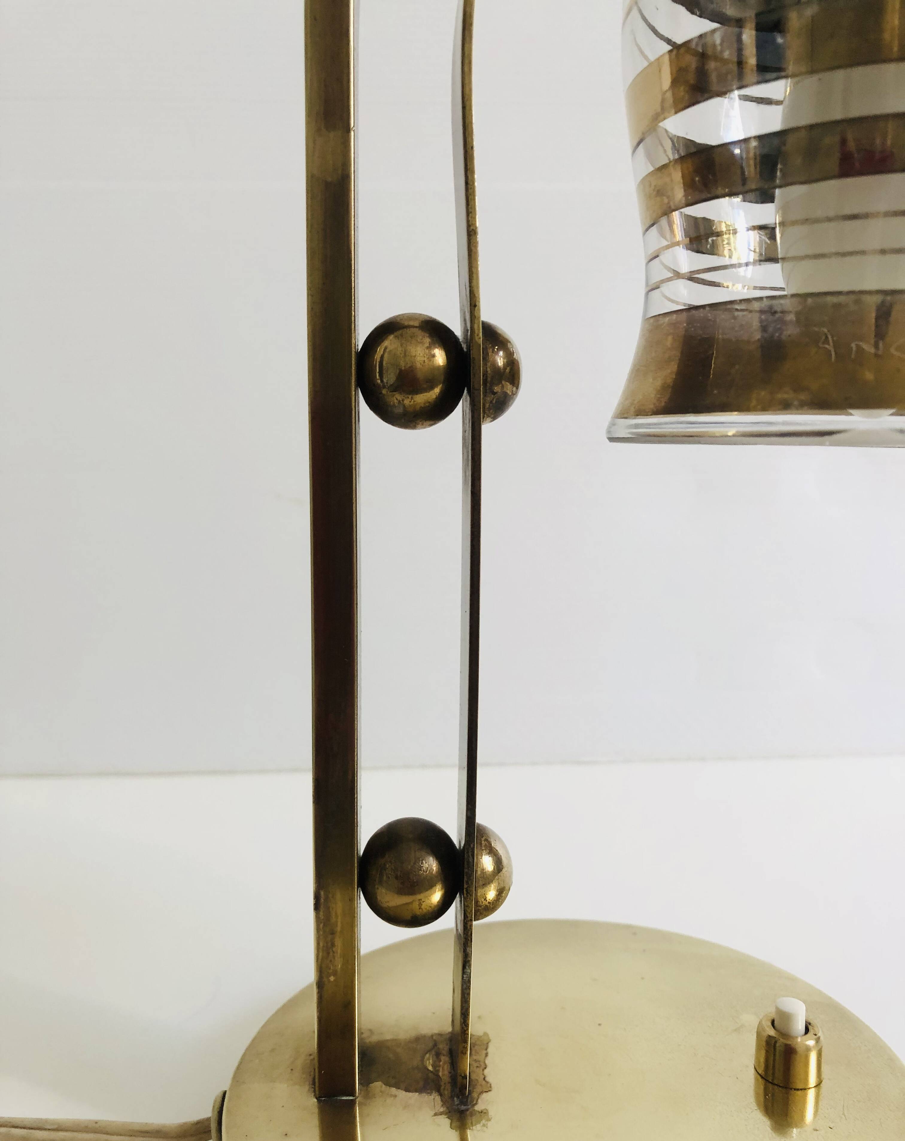 Table lamp style bauhaus years 40-50 brass with golden glass tulip