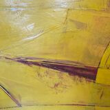 Abstract painting " Abstraction Jaune " by Serge Detriaux, Oil on Panel, 1982