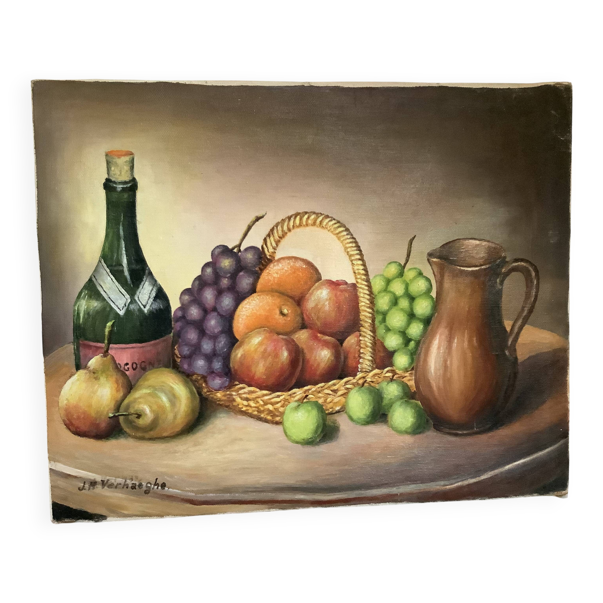 Still life painting in oil on canvas, signed.