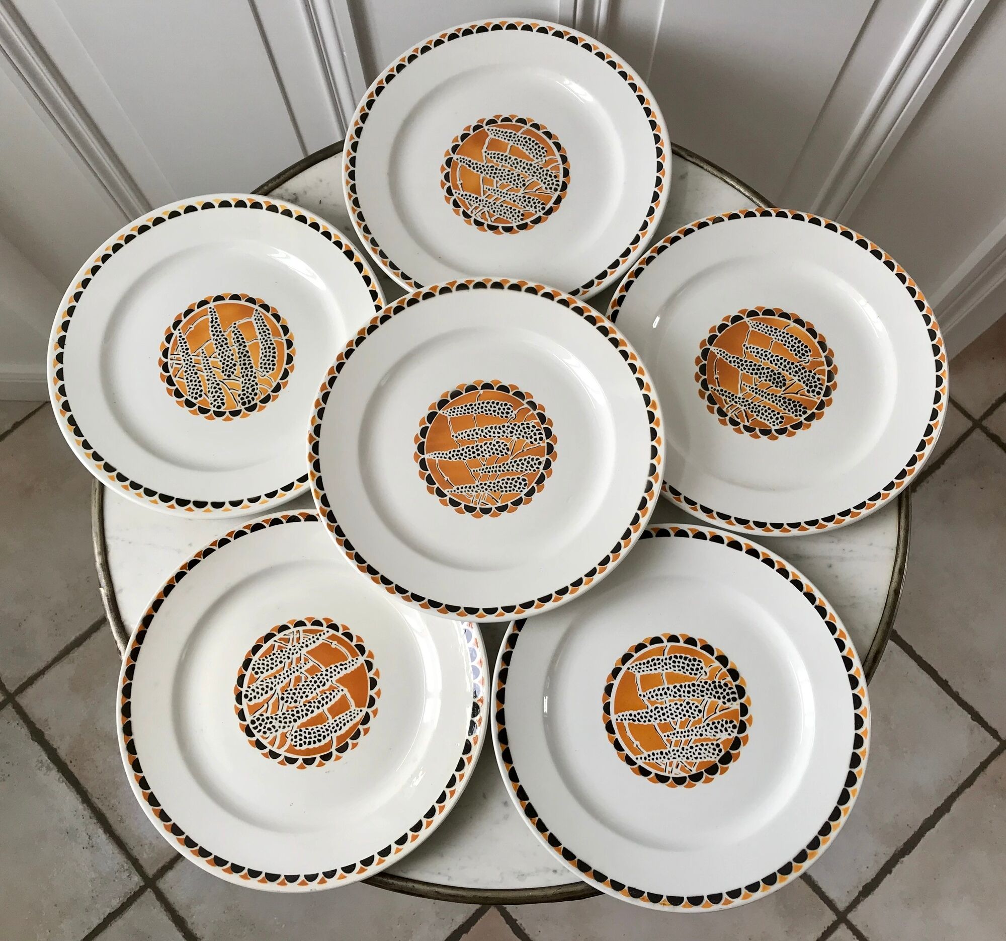 set of 6 flat plates Sarreguemines model "Nomeny" art deco 30s