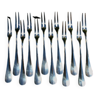 12 Forks for crustacean snails in silver metal model Baguette Fidelio
