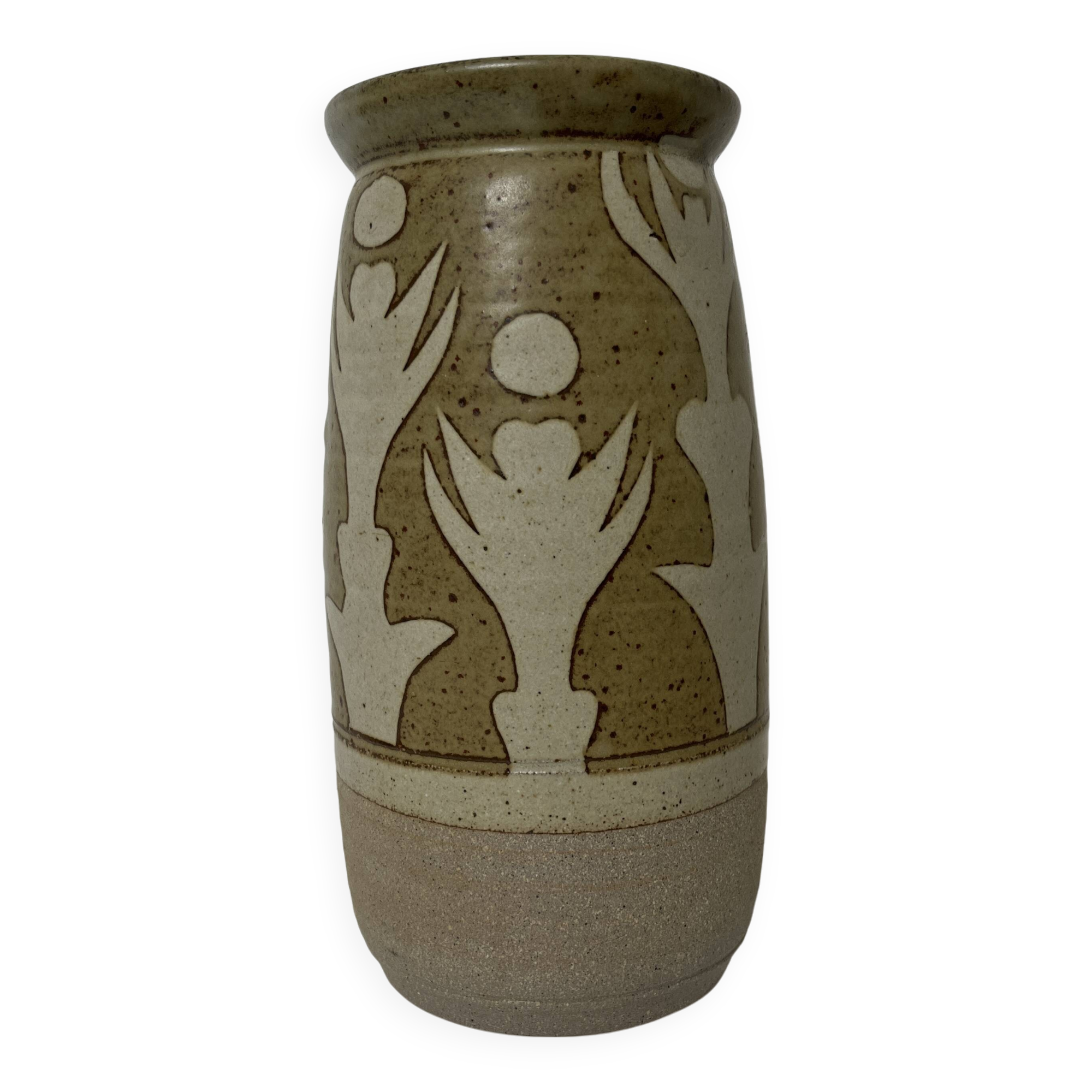 Signature stoneware ceramic vase to identify vintage abstract decor