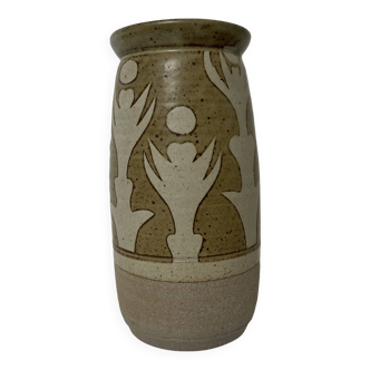 Vase en céramique gres signature a identifier décor abstrait vintage